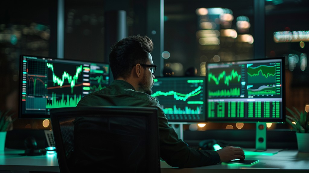 Analista professionista che monitora il sistema di trading live Avelicio